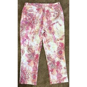 Chicos Womens Casual Pants Size 1 Multicolor Paisley Floral Cotton Stretch Girly